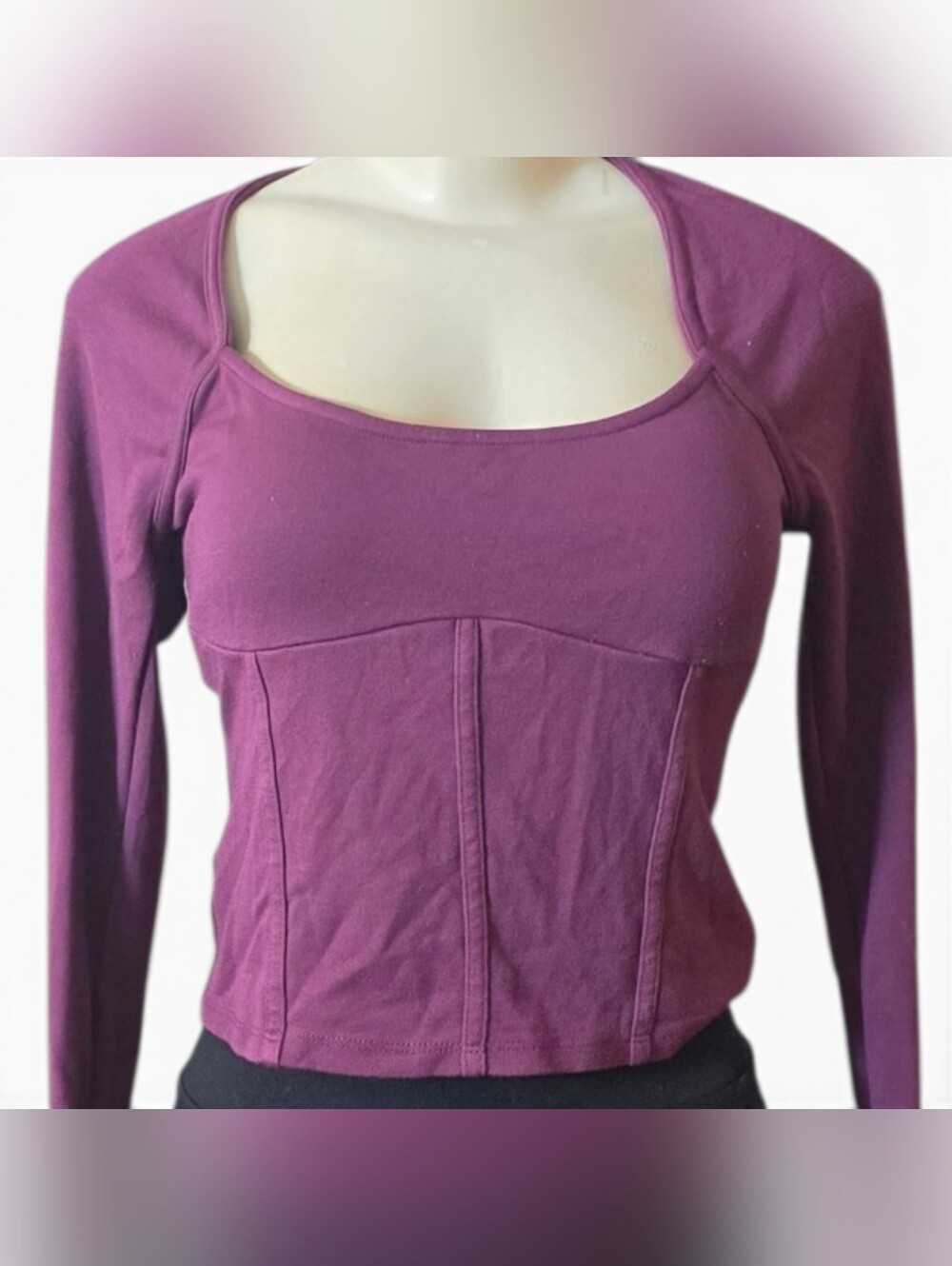 Maeve Anthropologie Plum Corset Long Sleeve Top Square Neck Y2K Balletcore